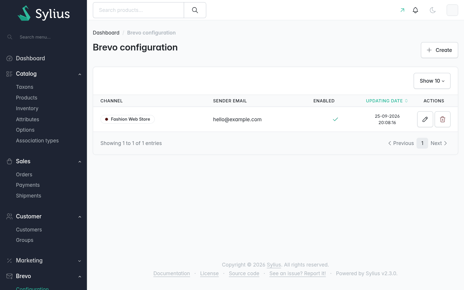 Brevo configurations, one per channel