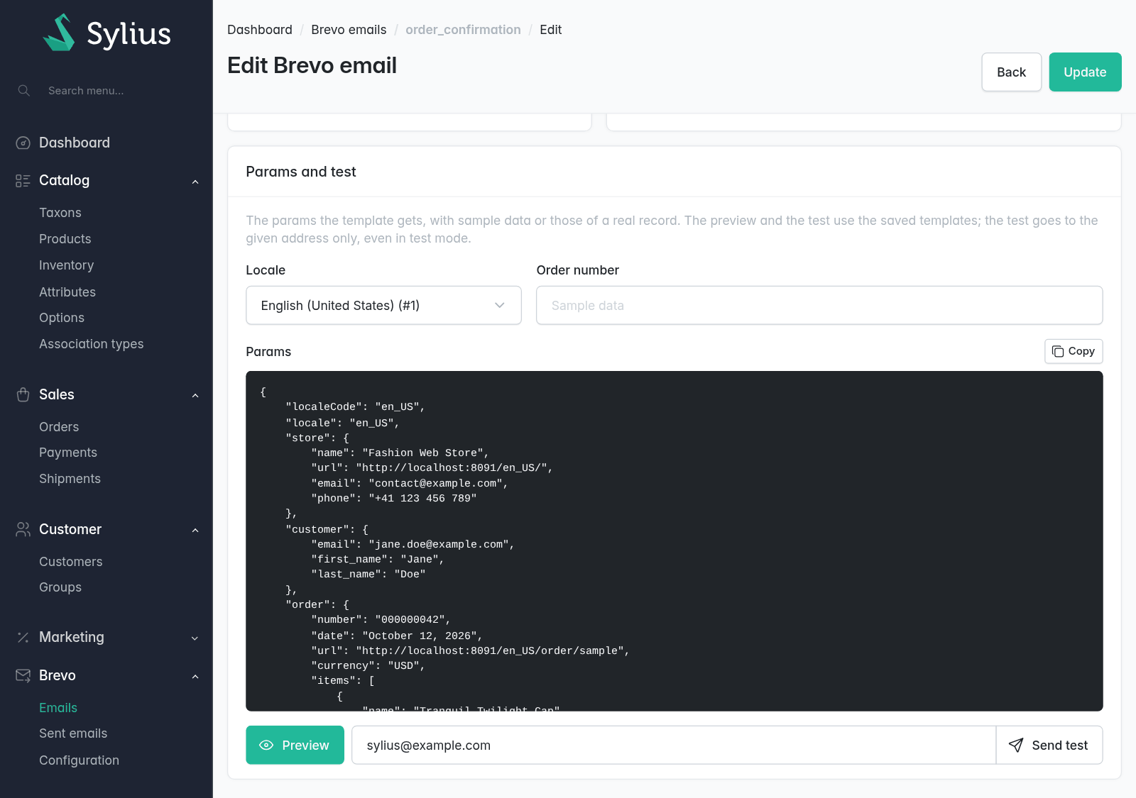 Params, preview and test send